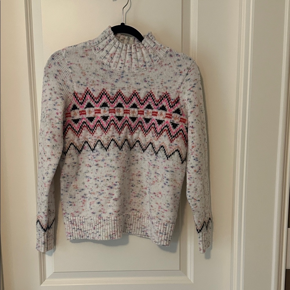 LOFT White and Pink Patterned Turtleneck Sweater